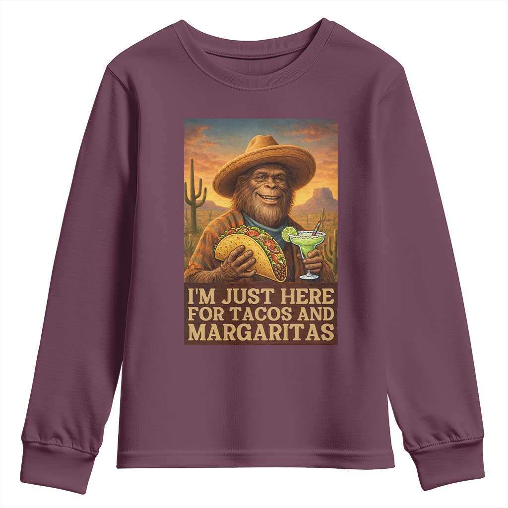 Funny El Squatcho Cinco De Mayo Youth Sweatshirt Just Here For Tacos And Margaritas