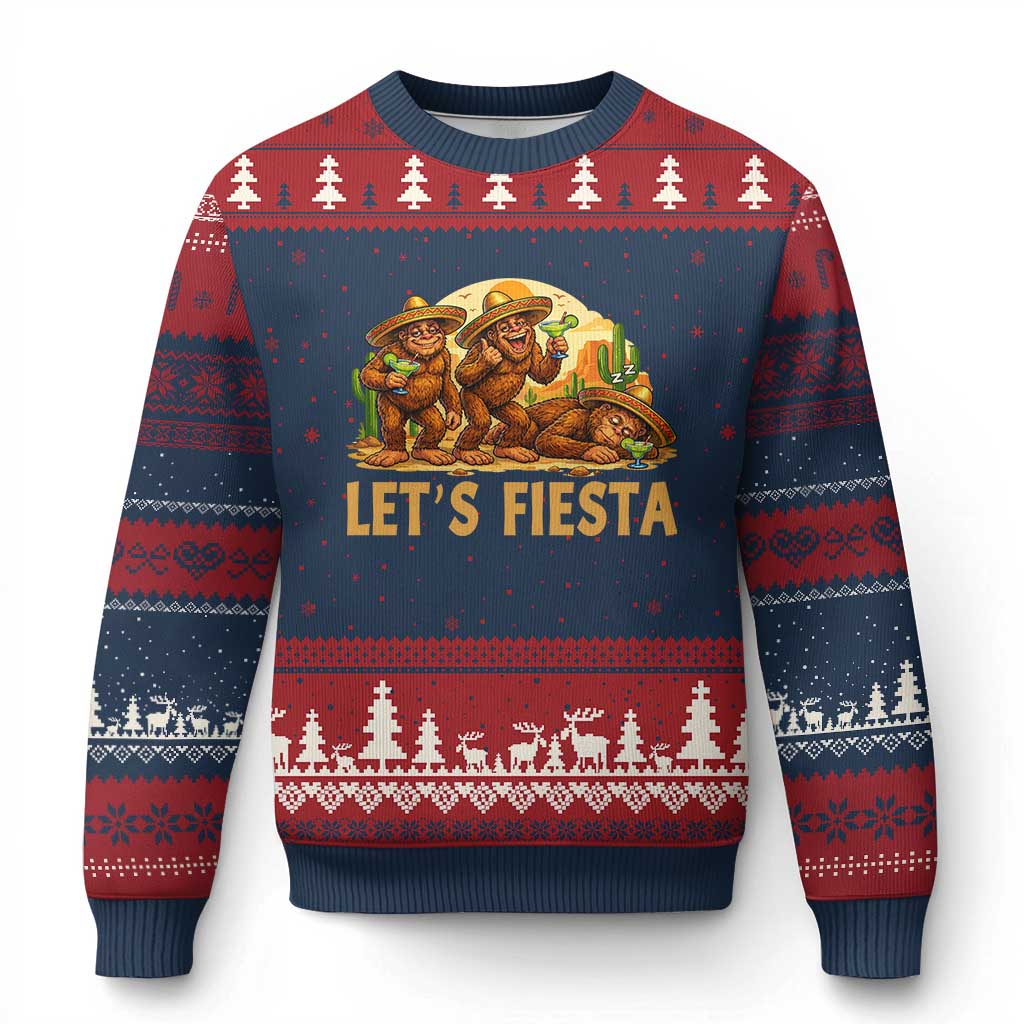 Funny Drunk Bigfoot Cinco De Mayo Ugly Christmas Sweater Lets Fiesta Party Gift