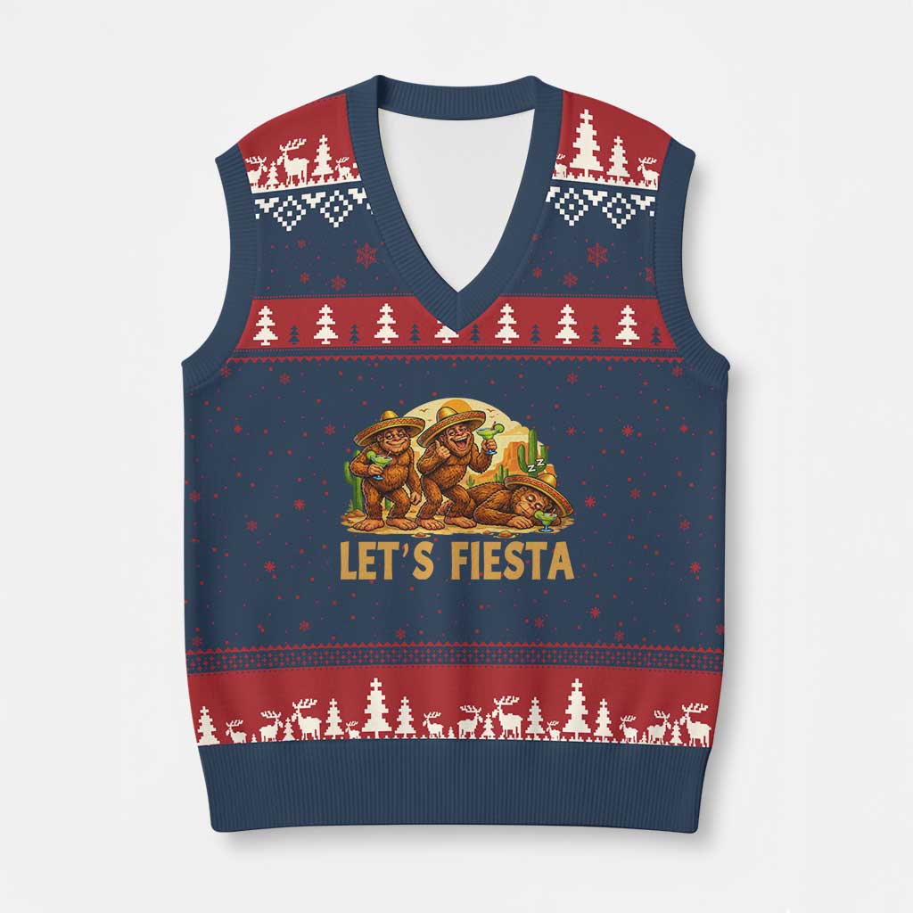 Funny Drunk Bigfoot Cinco De Mayo V-Neck Knit Sweater Vest Lets Fiesta Party Gift