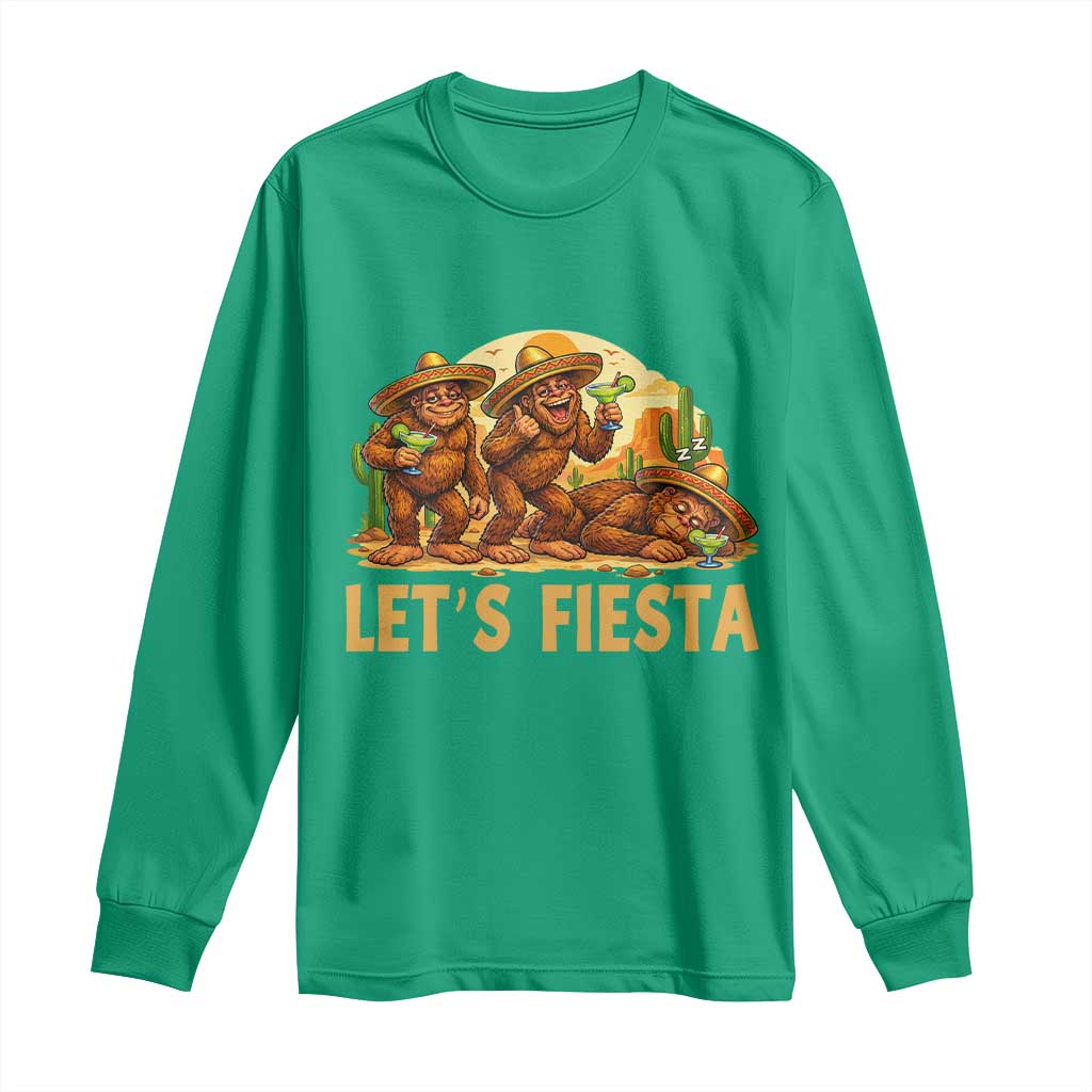 Funny Drunk Bigfoot Cinco De Mayo Long Sleeve Shirt Lets Fiesta Party Gift