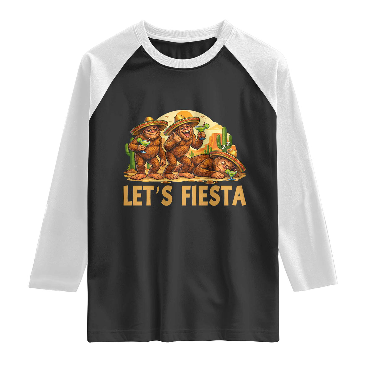 Funny Drunk Bigfoot Cinco De Mayo Raglan Shirt Lets Fiesta Party Gift