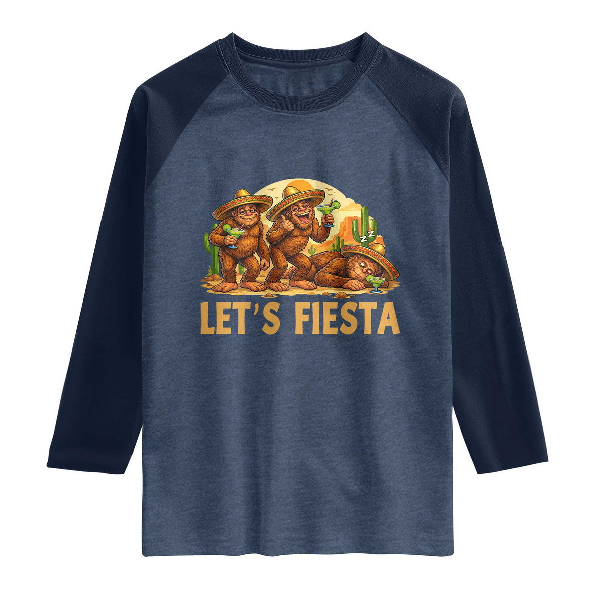 Funny Drunk Bigfoot Cinco De Mayo Raglan Shirt Lets Fiesta Party Gift