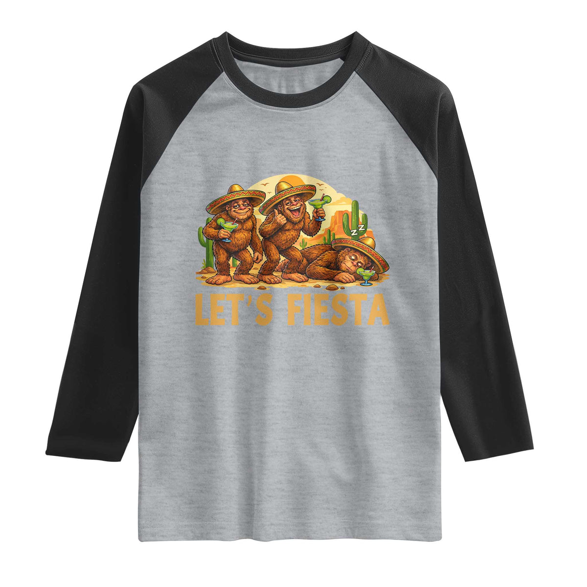 Funny Drunk Bigfoot Cinco De Mayo Raglan Shirt Lets Fiesta Party Gift