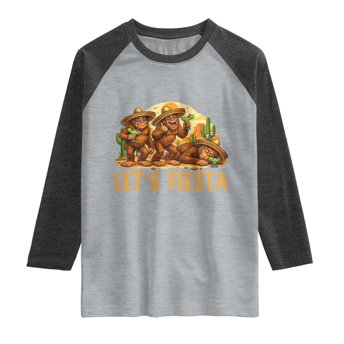 Funny Drunk Bigfoot Cinco De Mayo Raglan Shirt Lets Fiesta Party Gift