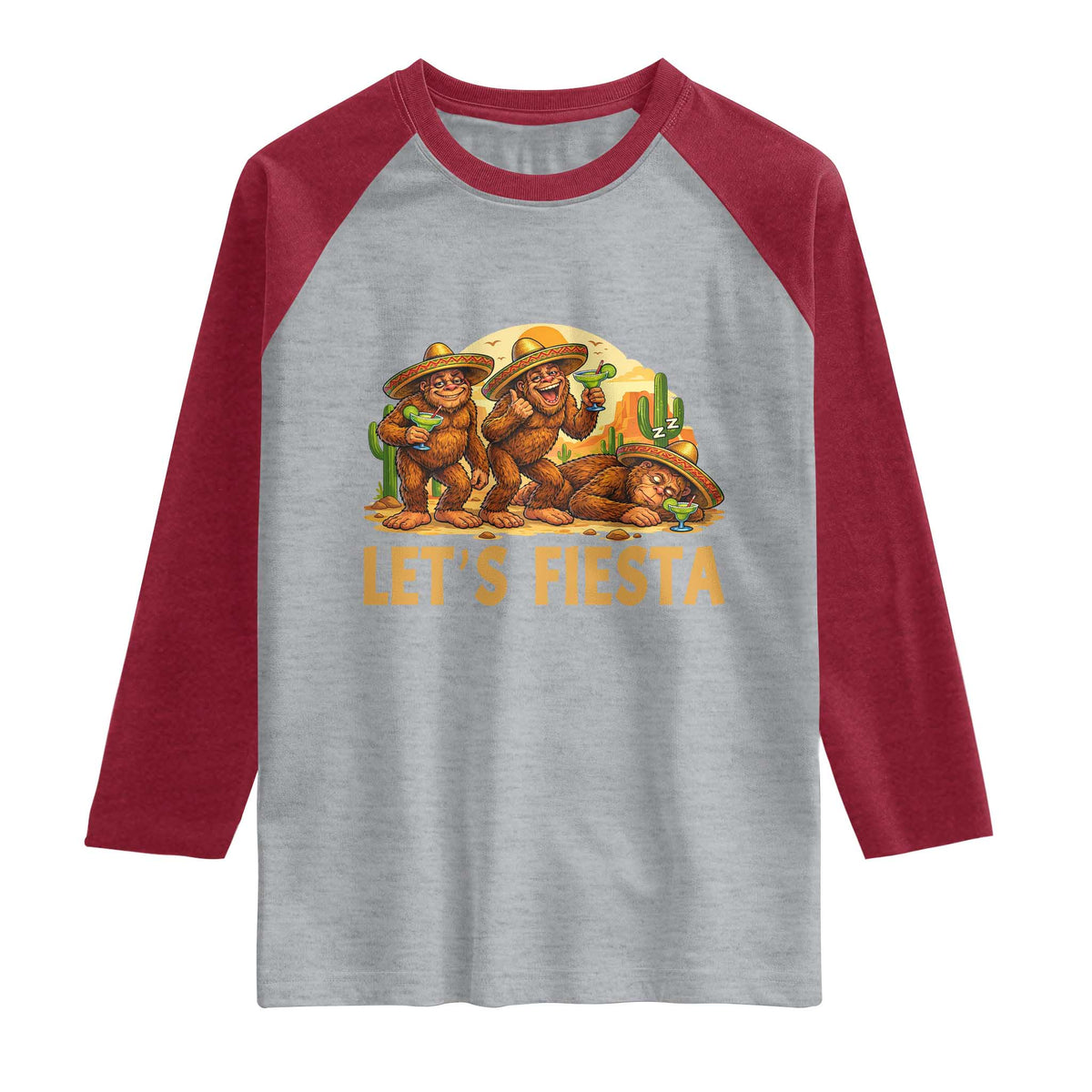 Funny Drunk Bigfoot Cinco De Mayo Raglan Shirt Lets Fiesta Party Gift