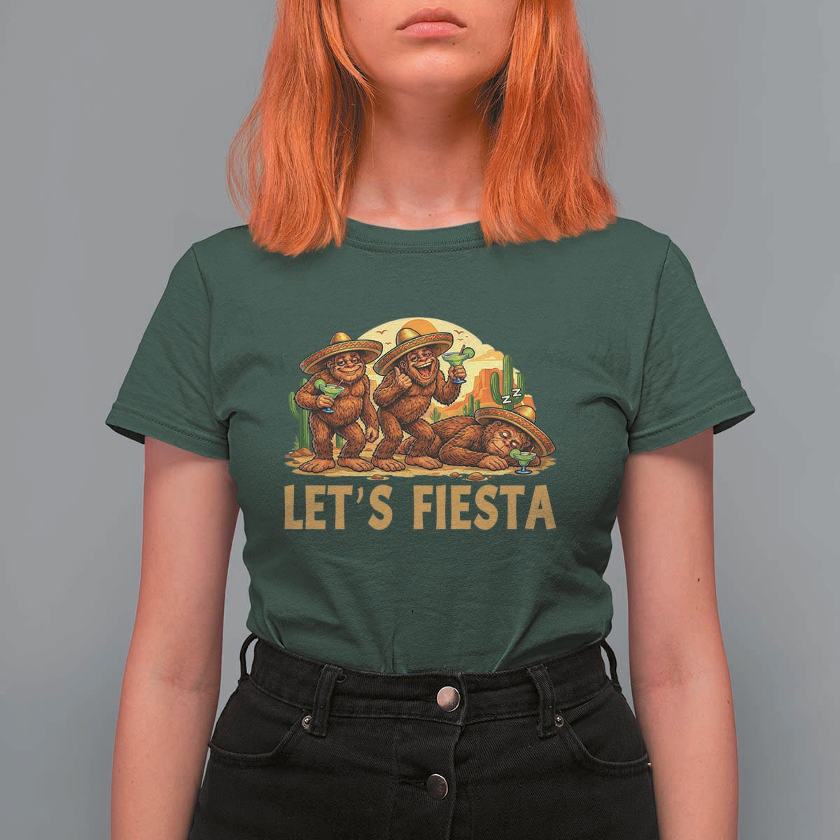 Funny Drunk Bigfoot Cinco De Mayo T Shirt For Women Lets Fiesta Party Gift