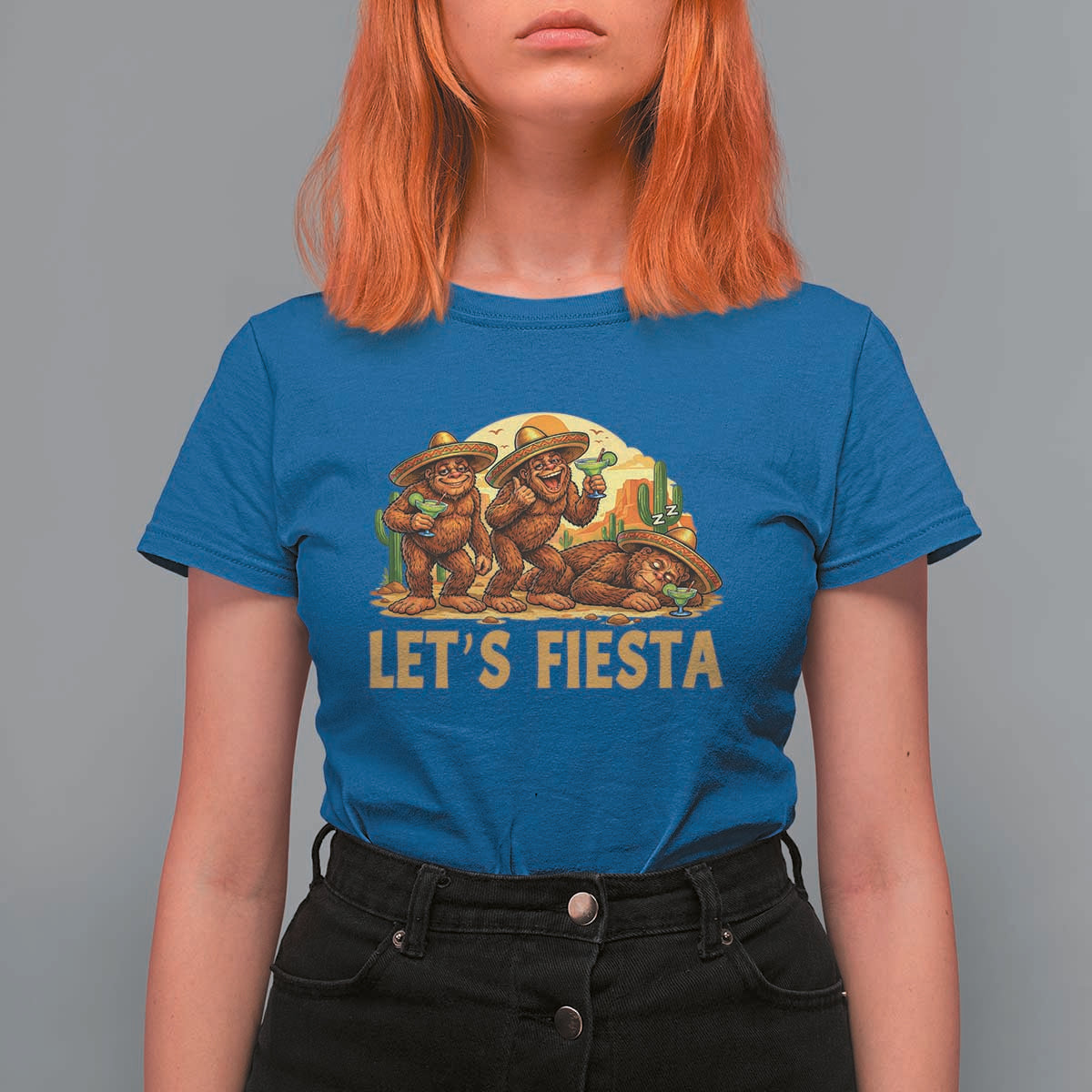Funny Drunk Bigfoot Cinco De Mayo T Shirt For Women Lets Fiesta Party Gift