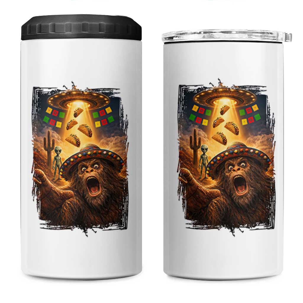 Funny Bigfoot Alien Selfie 4 in 1 Can Cooler Tumbler Cinco De Mayo Party Gift