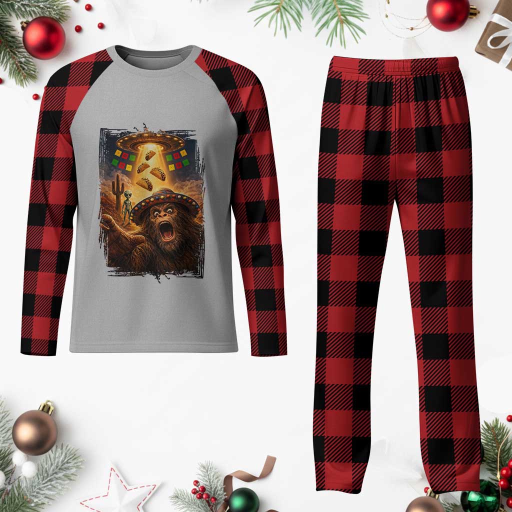 Funny Bigfoot Alien Selfie Plaid Pajama Set Cinco De Mayo Party Gift