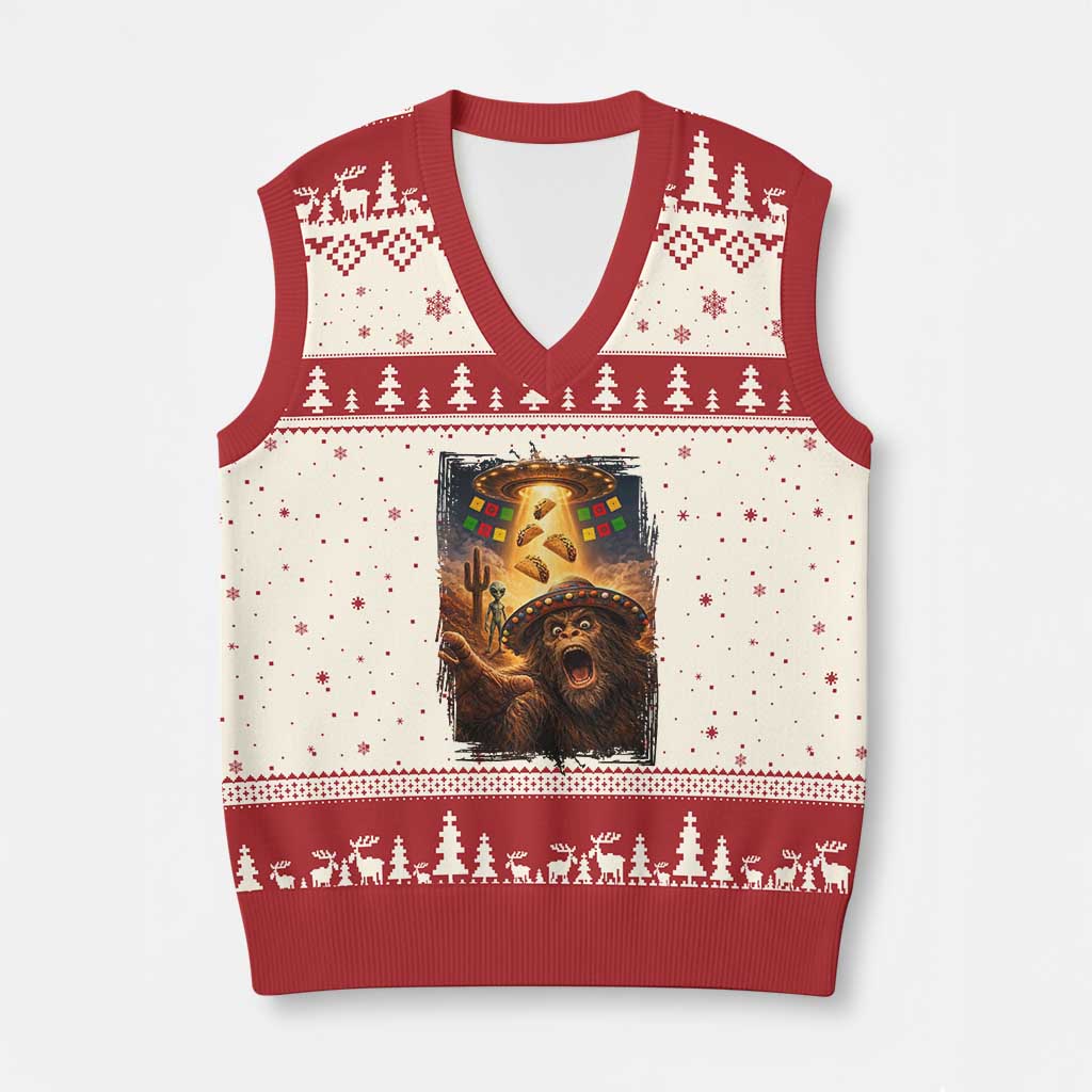 Funny Bigfoot Alien Selfie V-Neck Knit Sweater Vest Cinco De Mayo Party Gift