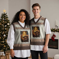 Funny Bigfoot Alien Selfie V-Neck Knit Sweater Vest Cinco De Mayo Party Gift