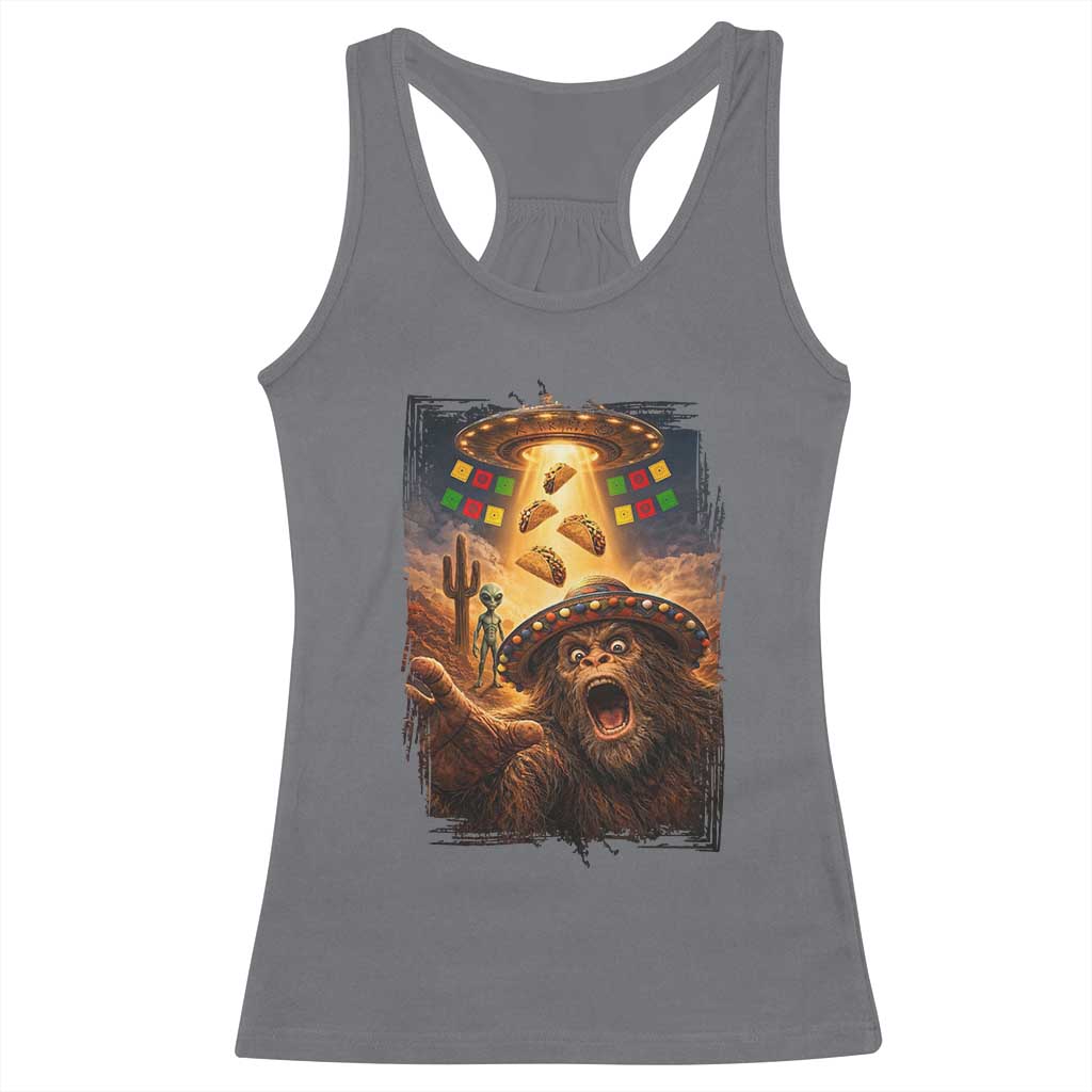 Funny Bigfoot Alien Selfie Racerback Tank Top Cinco De Mayo Party Gift