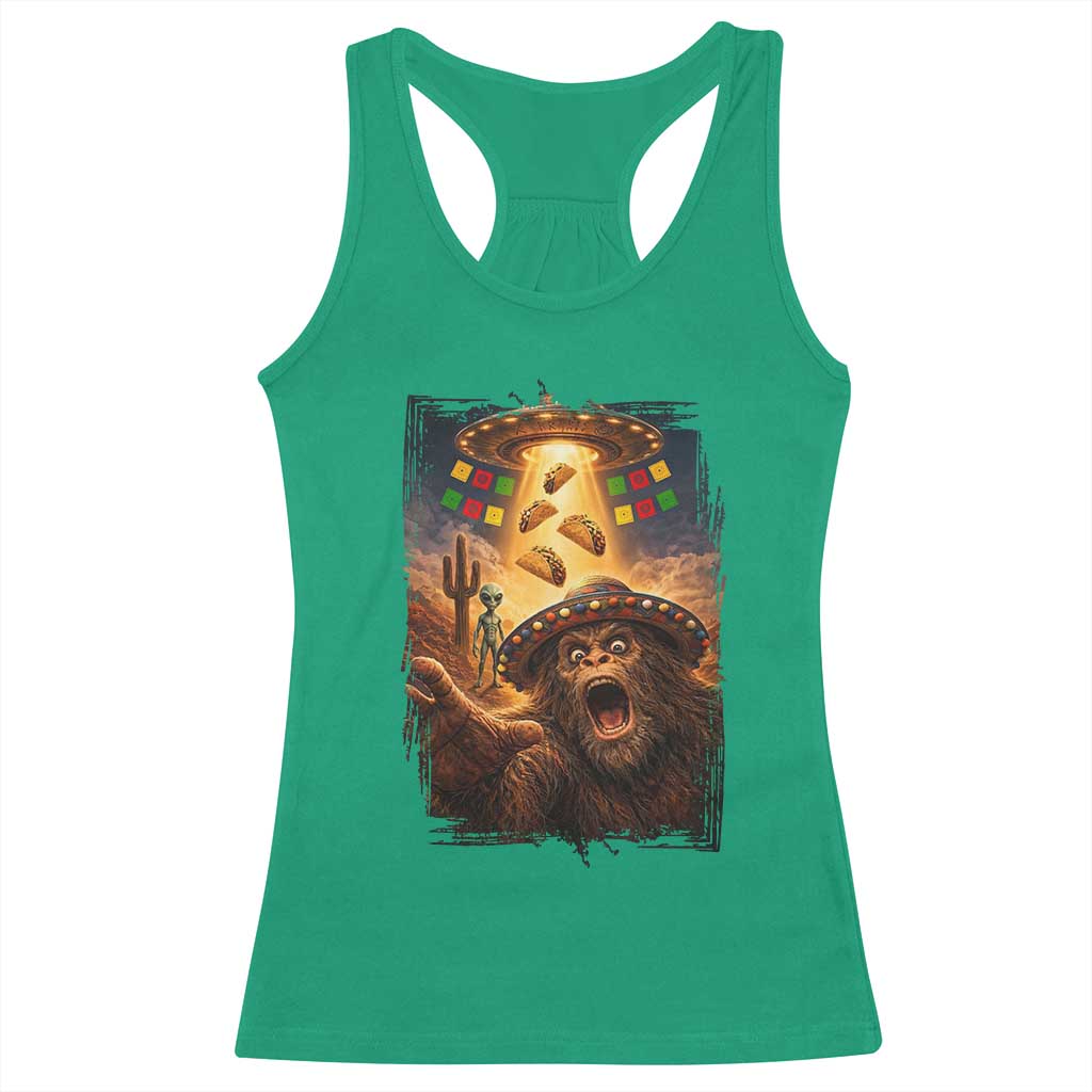 Funny Bigfoot Alien Selfie Racerback Tank Top Cinco De Mayo Party Gift