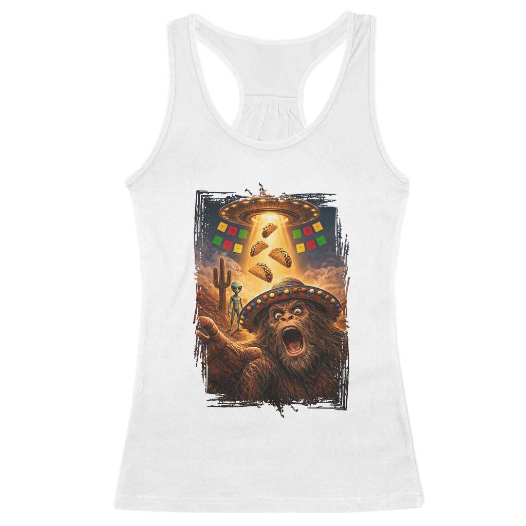 Funny Bigfoot Alien Selfie Racerback Tank Top Cinco De Mayo Party Gift