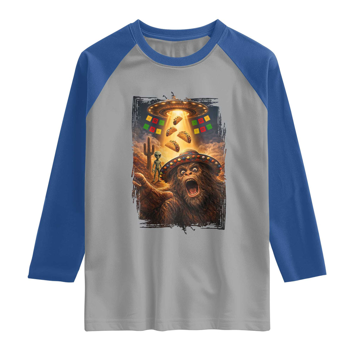 Funny Bigfoot Alien Selfie Raglan Shirt Cinco De Mayo Party Gift