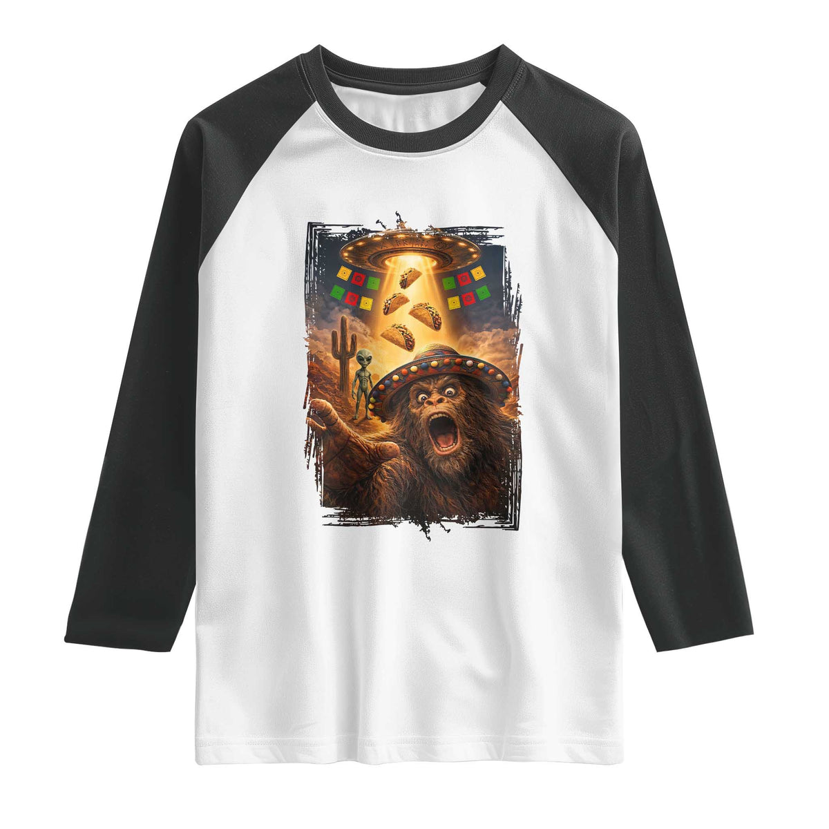 Funny Bigfoot Alien Selfie Raglan Shirt Cinco De Mayo Party Gift