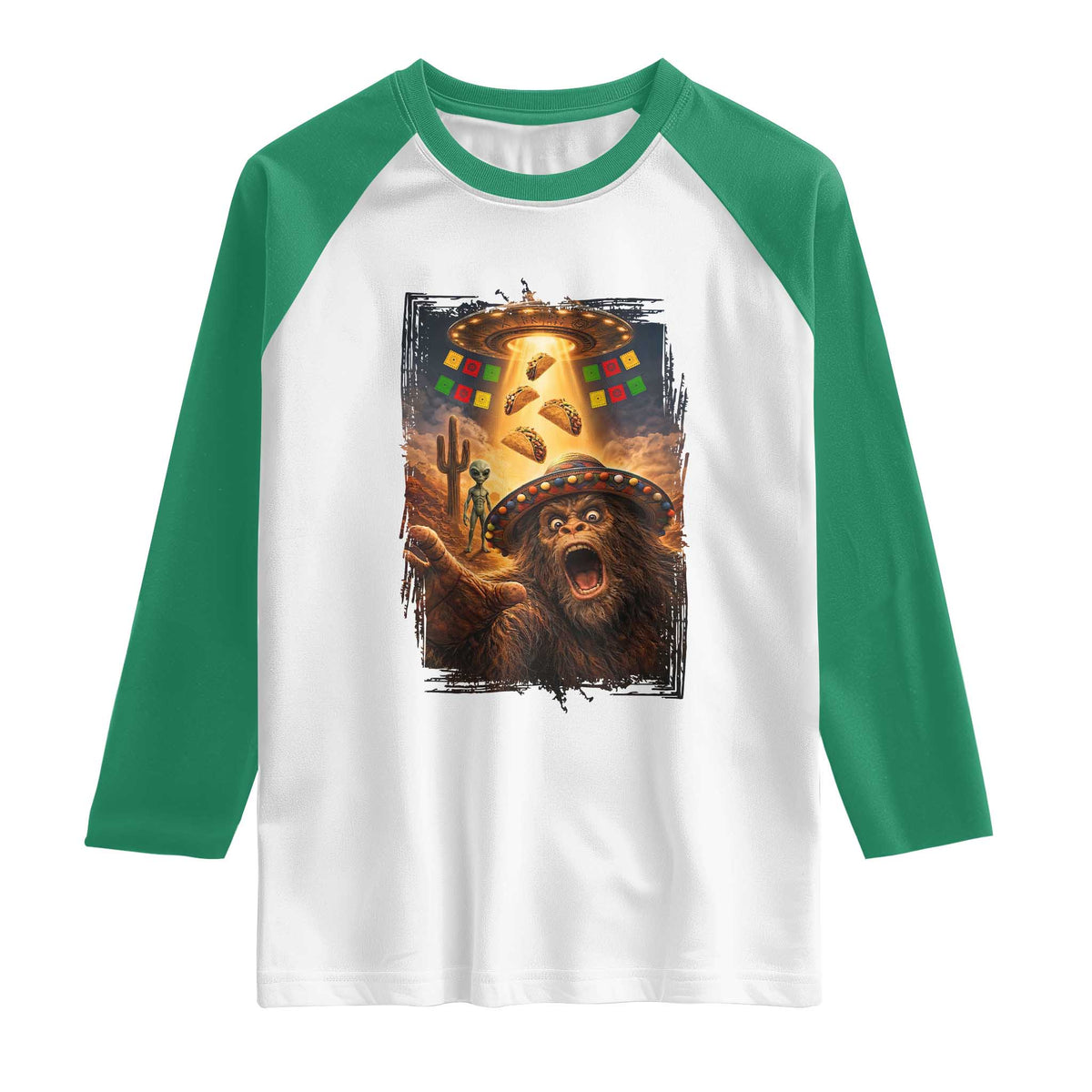 Funny Bigfoot Alien Selfie Raglan Shirt Cinco De Mayo Party Gift