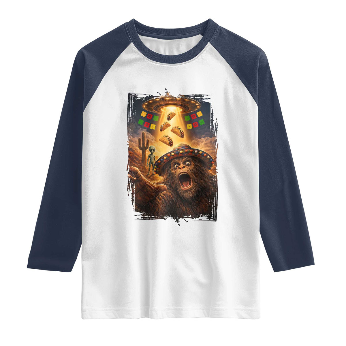 Funny Bigfoot Alien Selfie Raglan Shirt Cinco De Mayo Party Gift