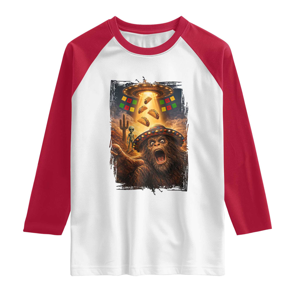 Funny Bigfoot Alien Selfie Raglan Shirt Cinco De Mayo Party Gift