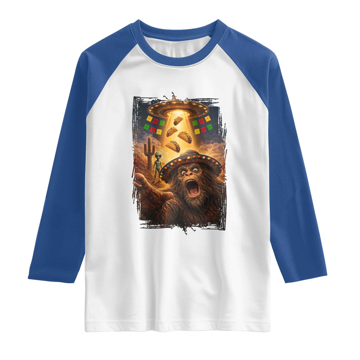 Funny Bigfoot Alien Selfie Raglan Shirt Cinco De Mayo Party Gift
