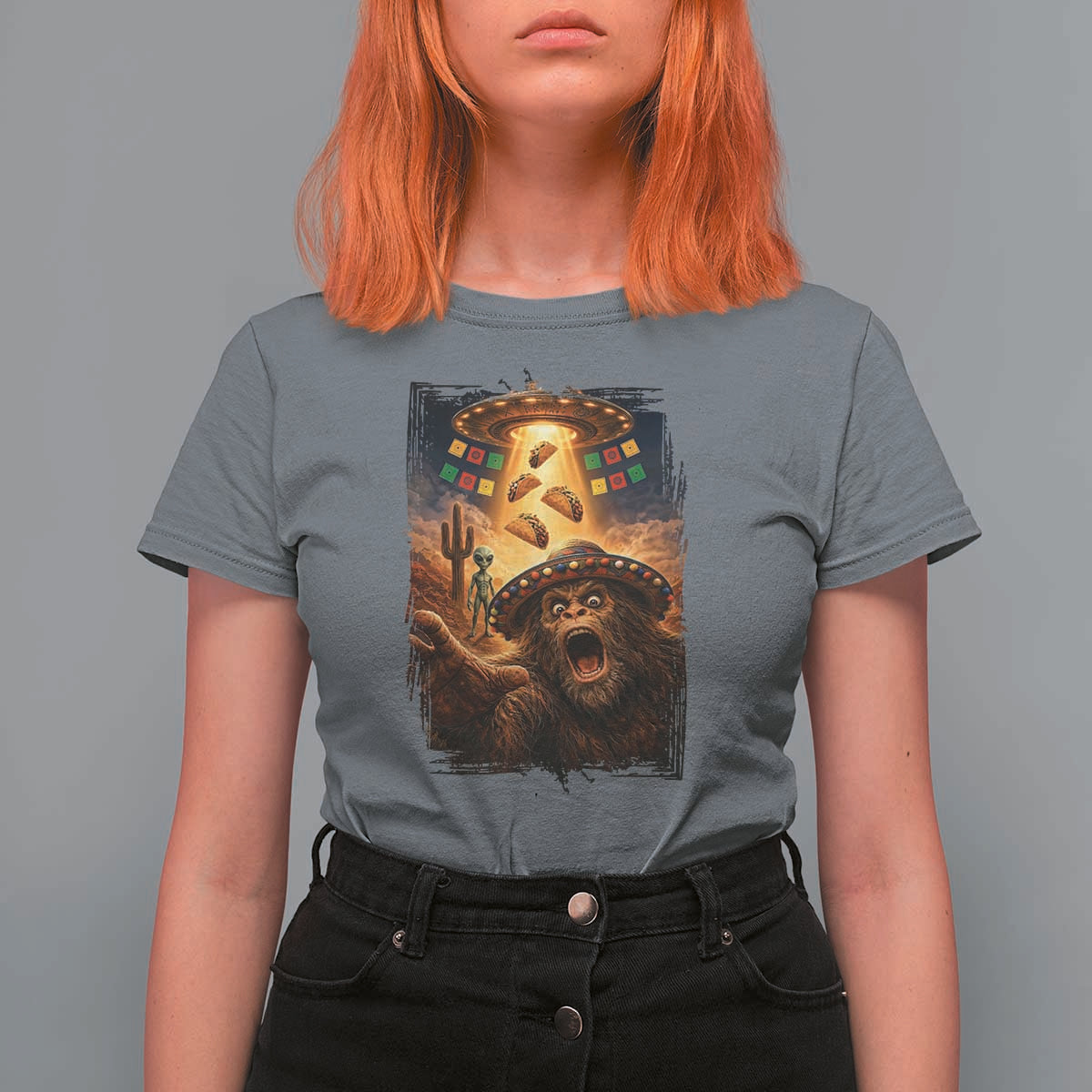 Funny Bigfoot Alien Selfie T Shirt For Women Cinco De Mayo Party Gift