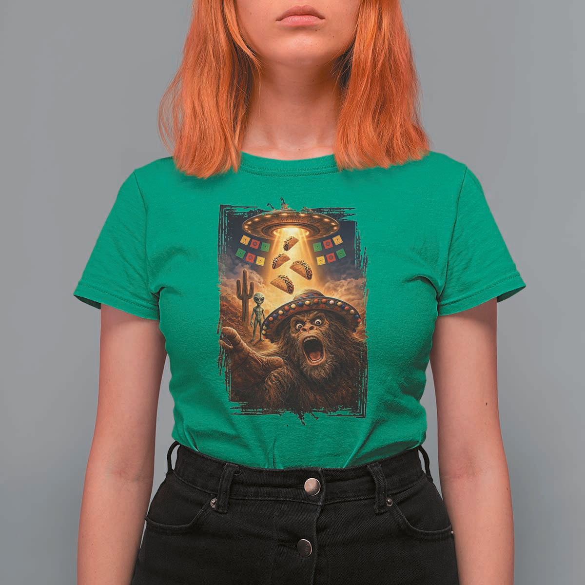 Funny Bigfoot Alien Selfie T Shirt For Women Cinco De Mayo Party Gift