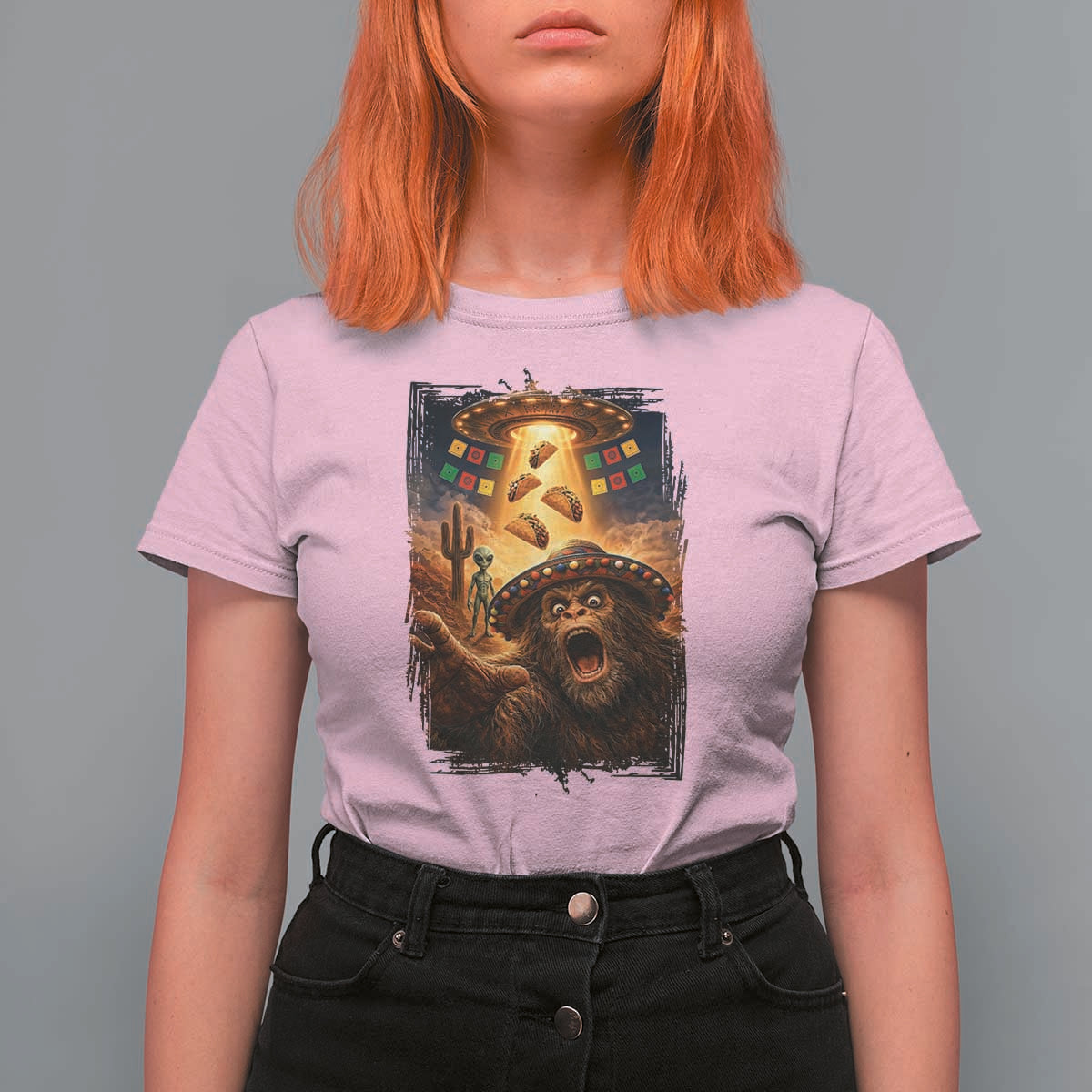 Funny Bigfoot Alien Selfie T Shirt For Women Cinco De Mayo Party Gift