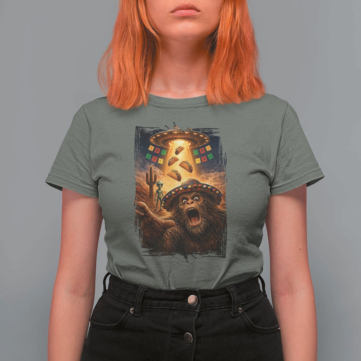Funny Bigfoot Alien Selfie T Shirt For Women Cinco De Mayo Party Gift