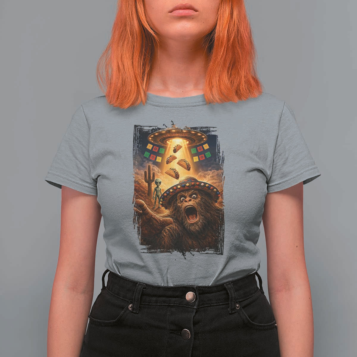 Funny Bigfoot Alien Selfie T Shirt For Women Cinco De Mayo Party Gift