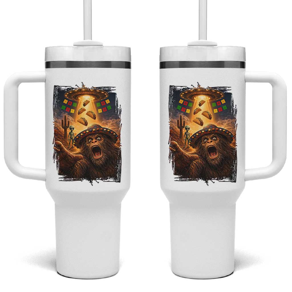 Funny Bigfoot Alien Selfie Tumbler With Handle Cinco De Mayo Party Gift