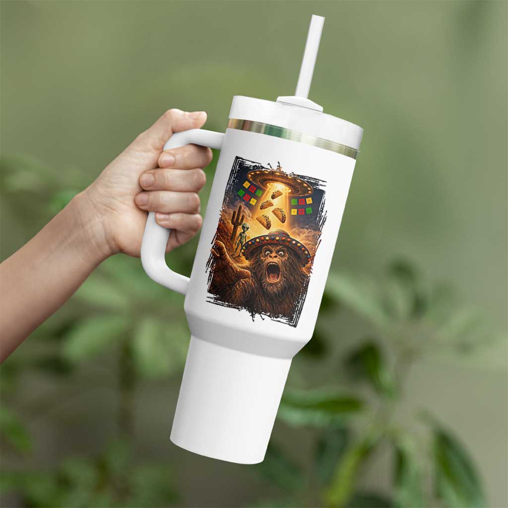 Funny Bigfoot Alien Selfie Tumbler With Handle Cinco De Mayo Party Gift