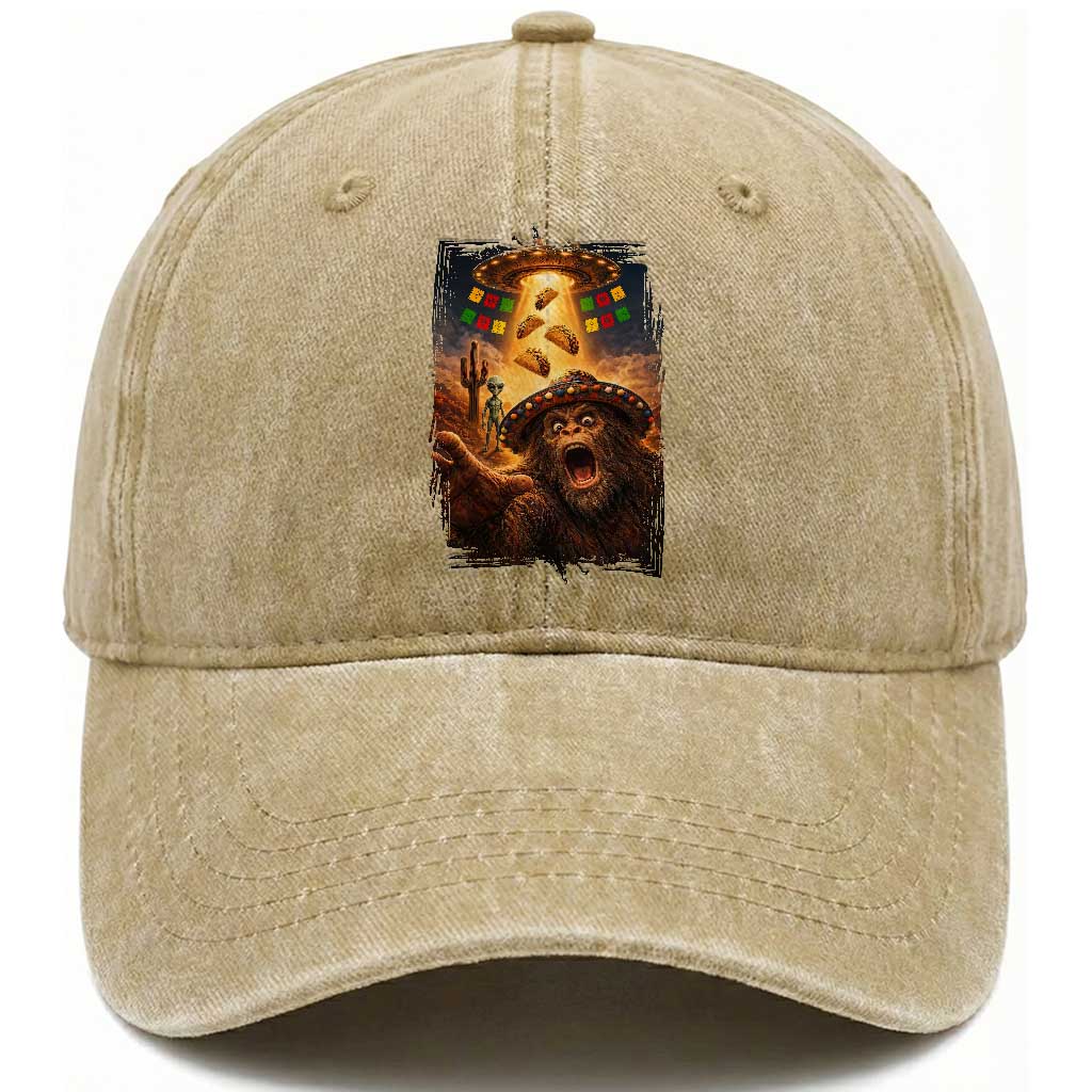 Funny Bigfoot Alien Selfie Washed Cotton Baseball Cap Cinco De Mayo Party Gift