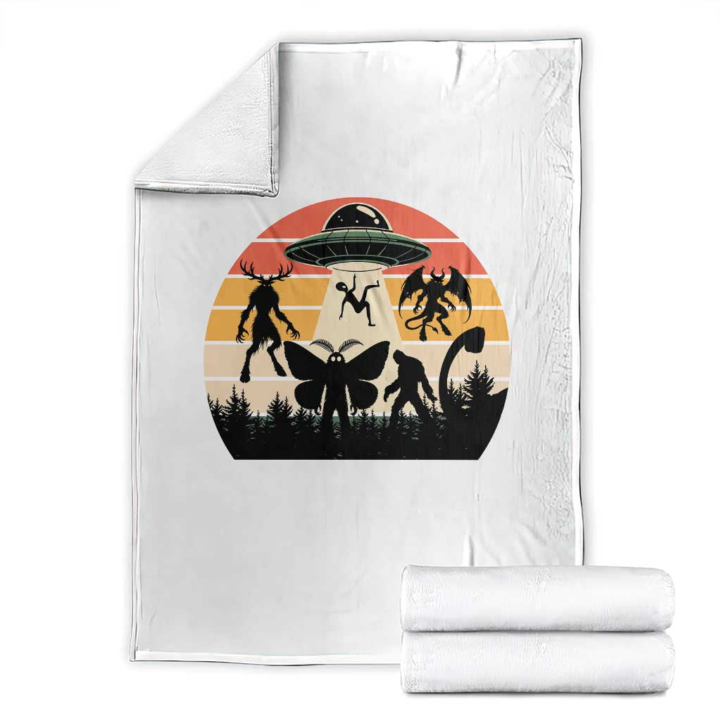 Retro Sunset Cryptid Squad Throw Blanket Cryptid Lover Gift
