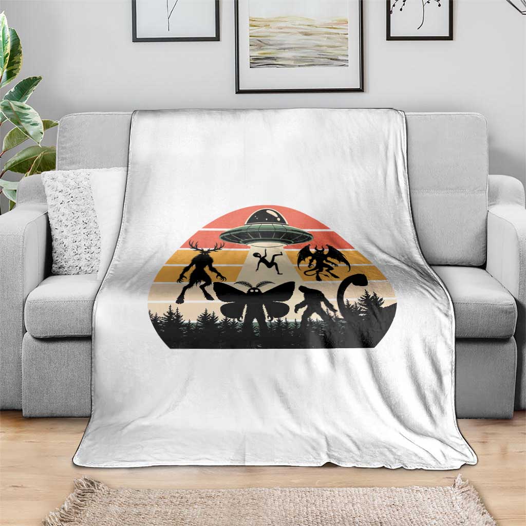 Retro Sunset Cryptid Squad Throw Blanket Cryptid Lover Gift