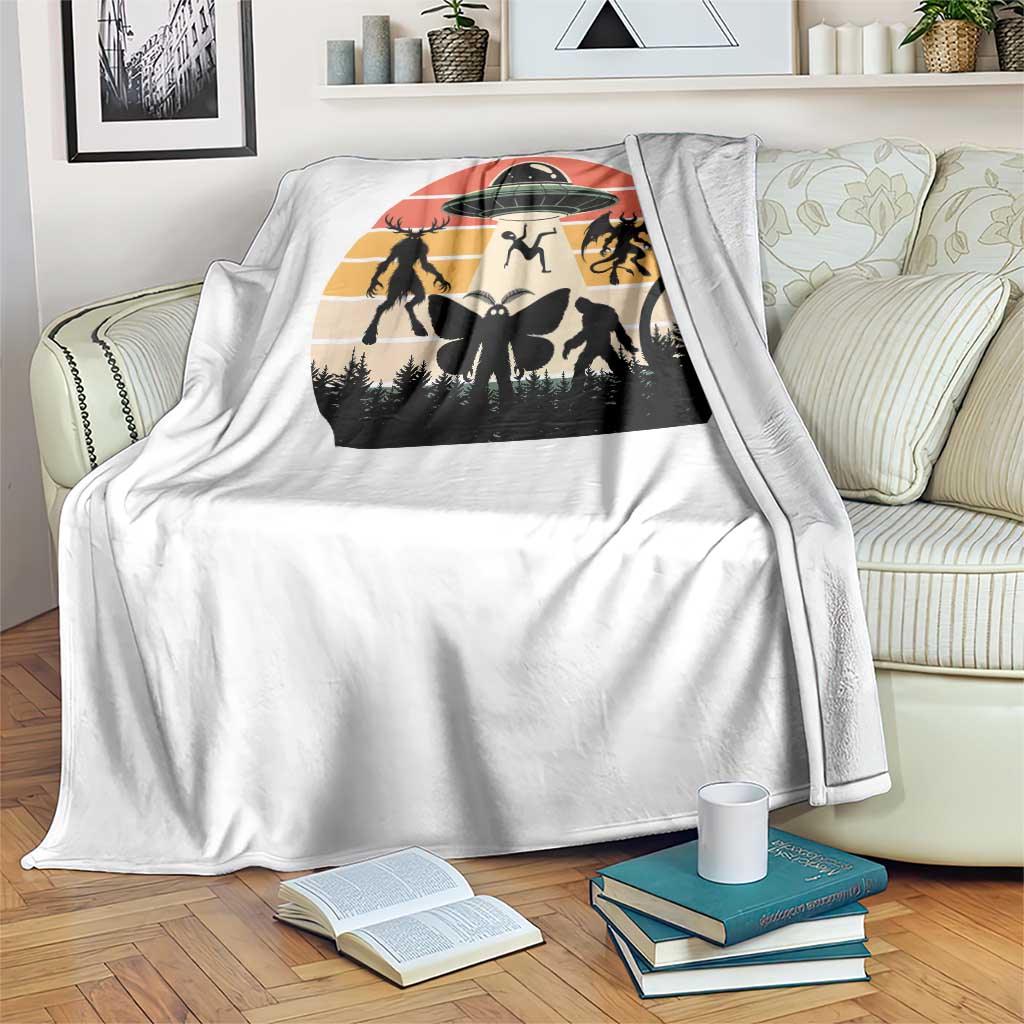 Retro Sunset Cryptid Squad Throw Blanket Cryptid Lover Gift