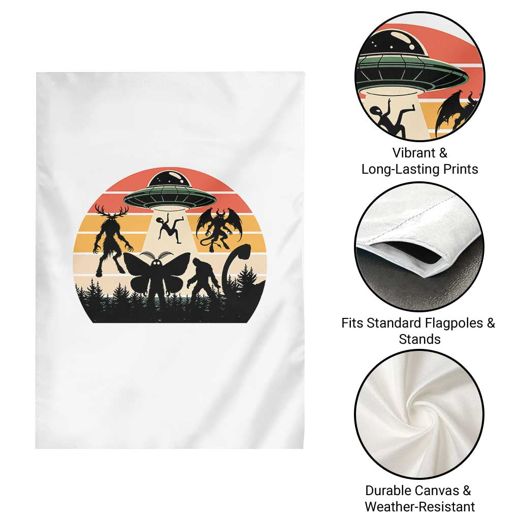 Retro Sunset Cryptid Squad Garden Flag Cryptid Lover Gift