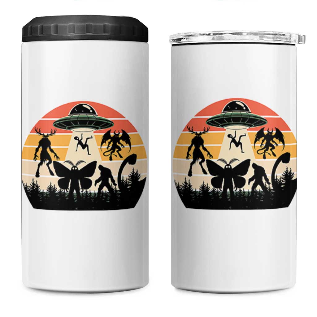 Retro Sunset Cryptid Squad 4 in 1 Can Cooler Tumbler Cryptid Lover Gift