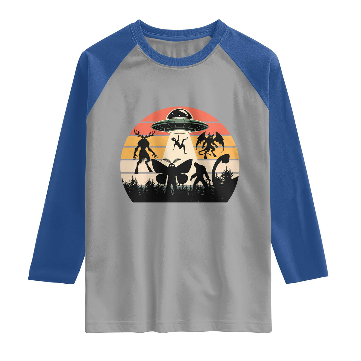 Retro Sunset Cryptid Squad Raglan Shirt Cryptid Lover Gift