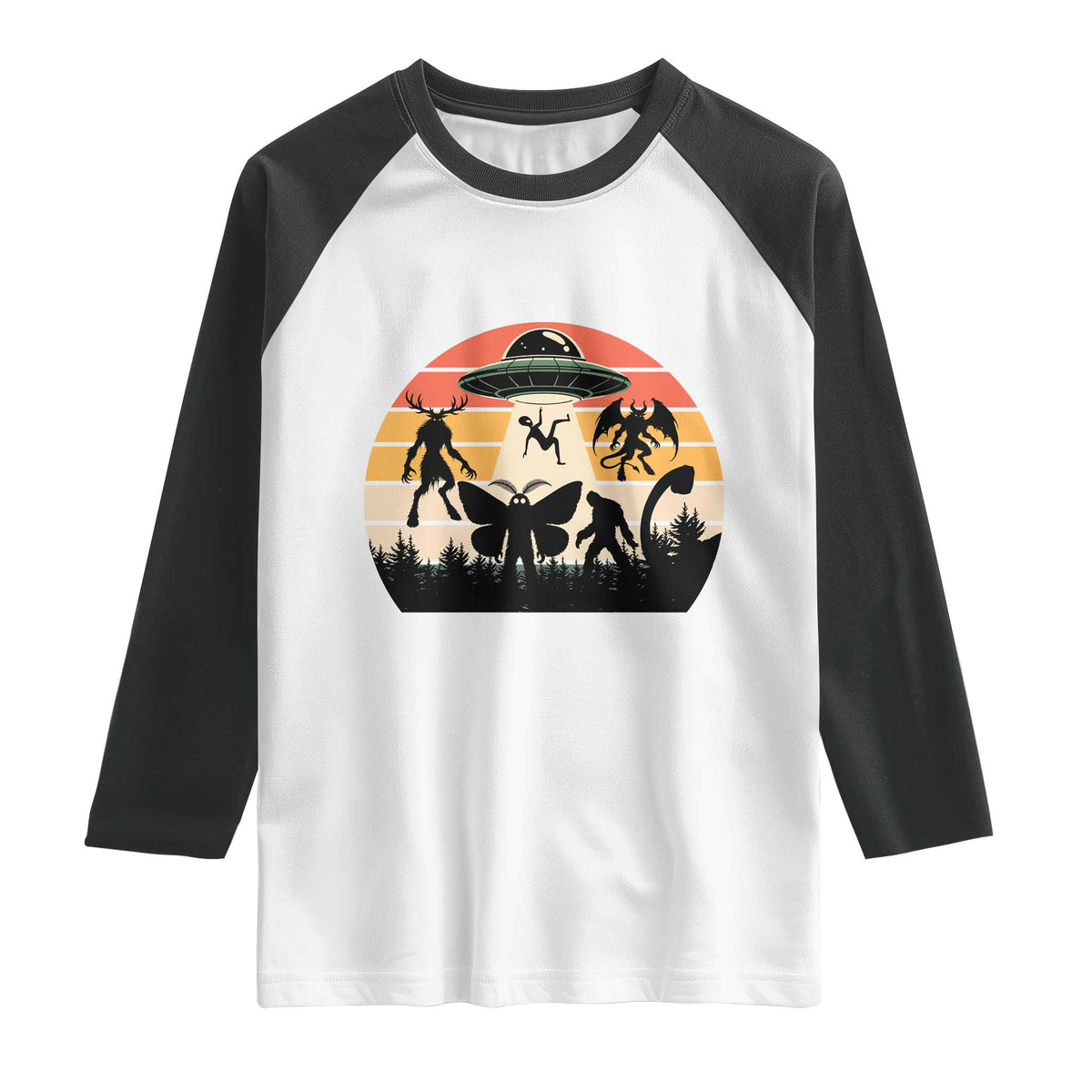 Retro Sunset Cryptid Squad Raglan Shirt Cryptid Lover Gift