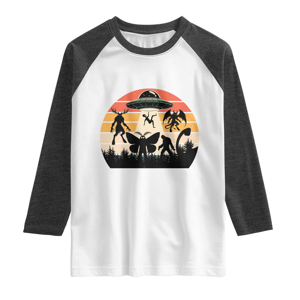 Retro Sunset Cryptid Squad Raglan Shirt Cryptid Lover Gift