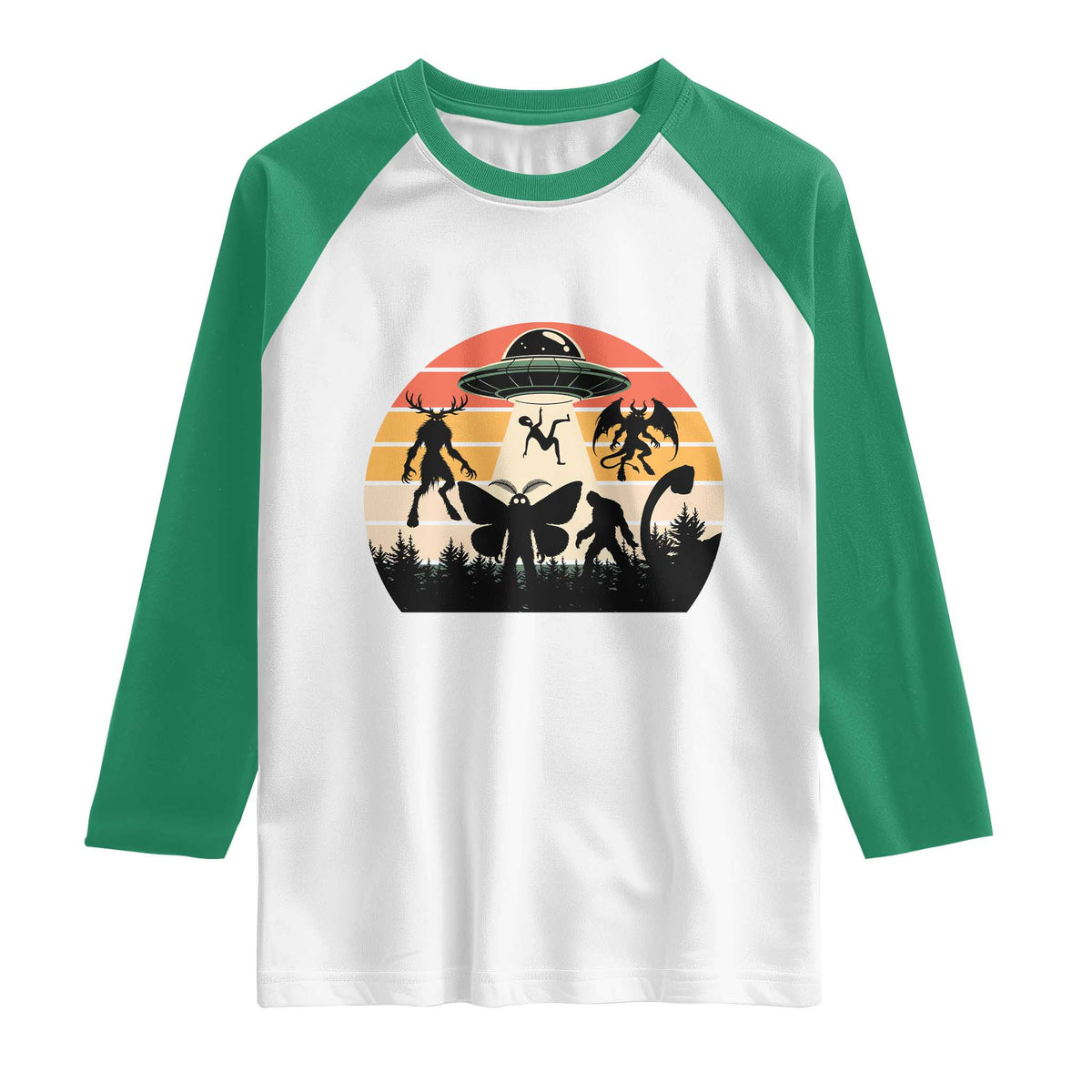 Retro Sunset Cryptid Squad Raglan Shirt Cryptid Lover Gift