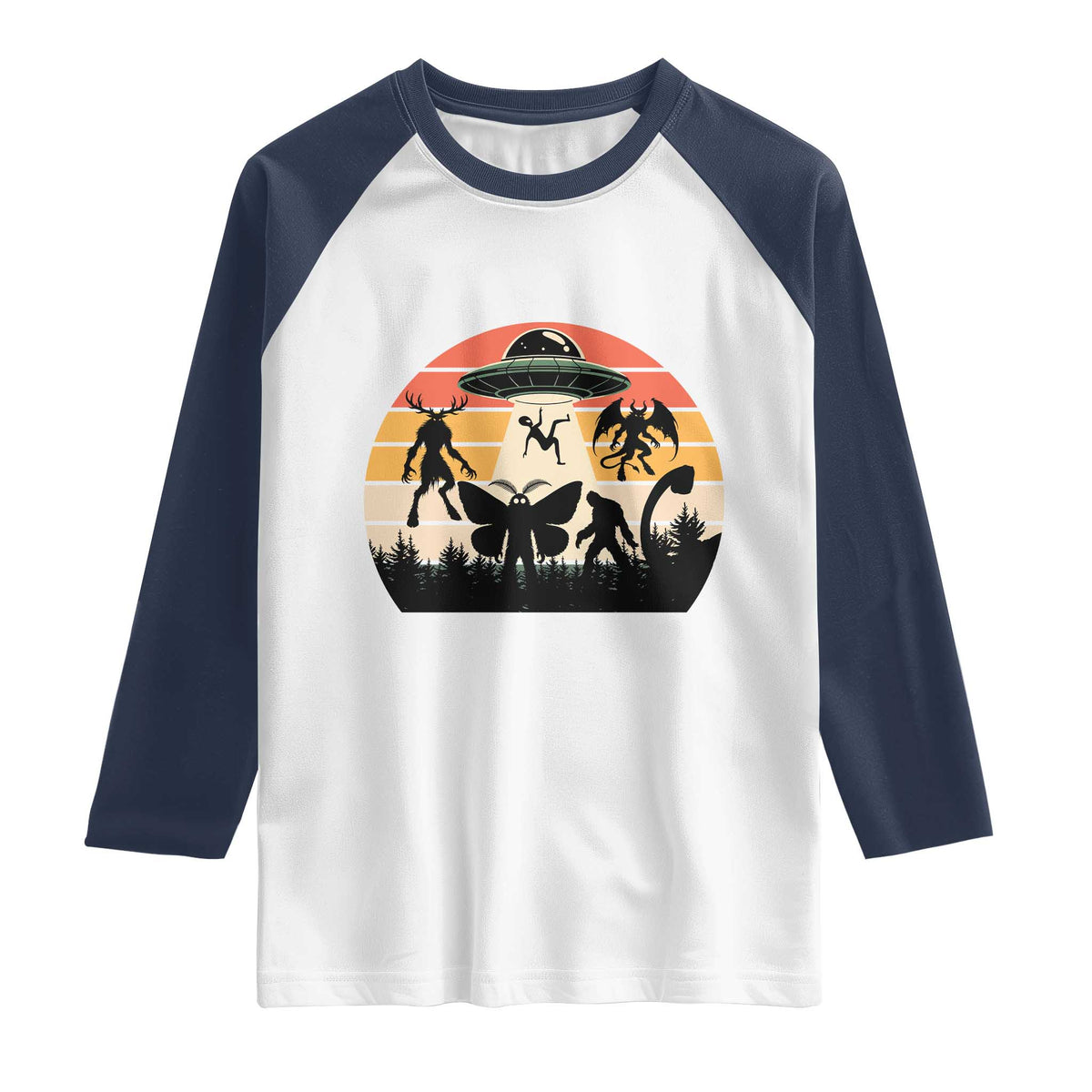 Retro Sunset Cryptid Squad Raglan Shirt Cryptid Lover Gift