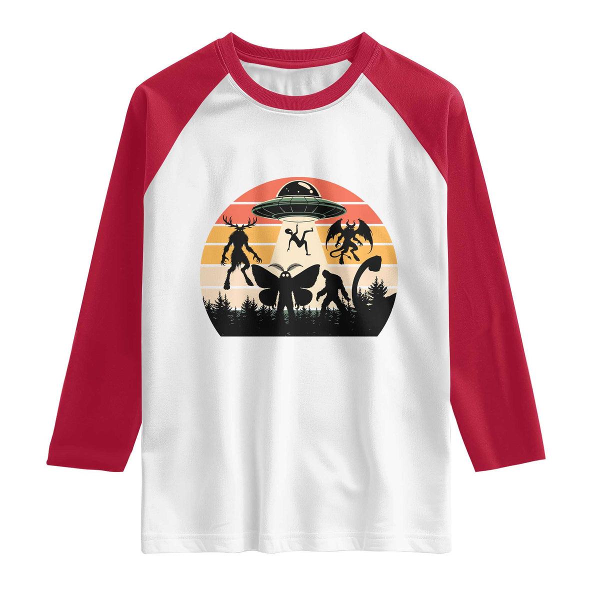 Retro Sunset Cryptid Squad Raglan Shirt Cryptid Lover Gift