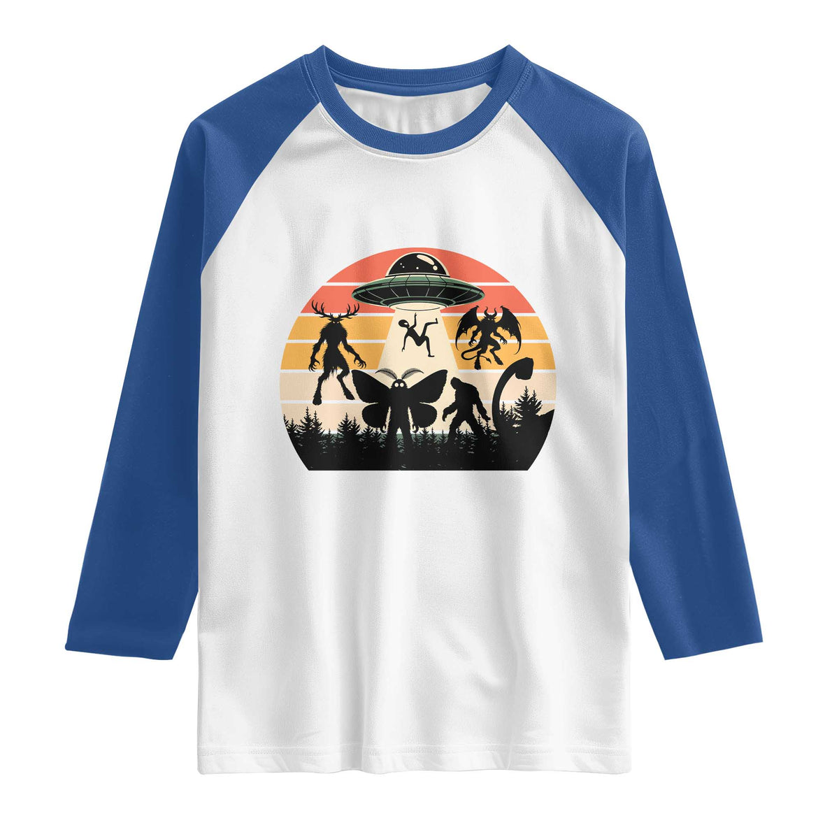 Retro Sunset Cryptid Squad Raglan Shirt Cryptid Lover Gift