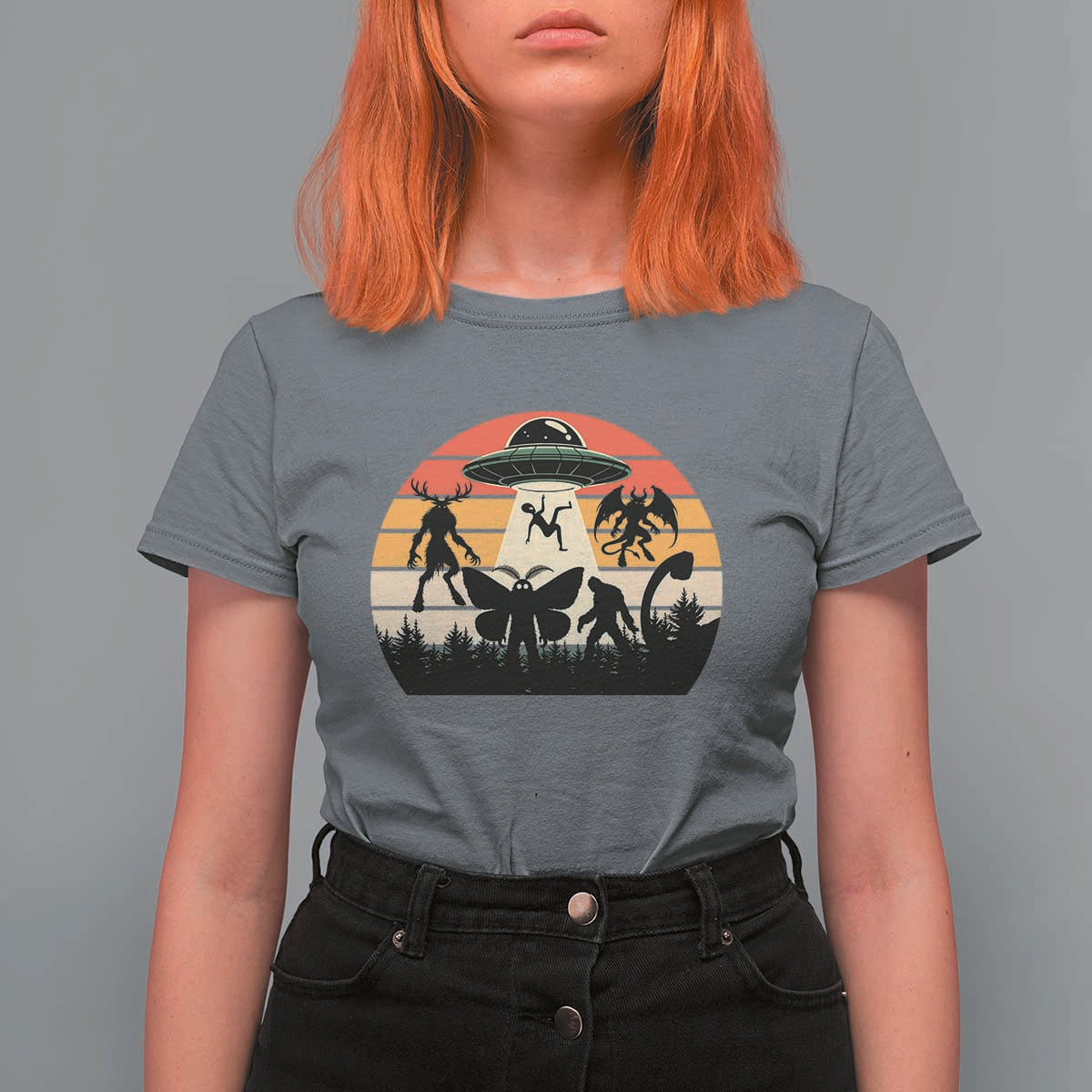 Retro Sunset Cryptid Squad T Shirt For Women Cryptid Lover Gift