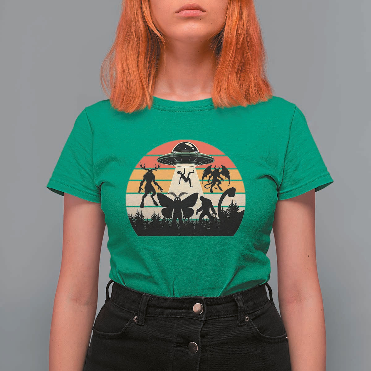 Retro Sunset Cryptid Squad T Shirt For Women Cryptid Lover Gift