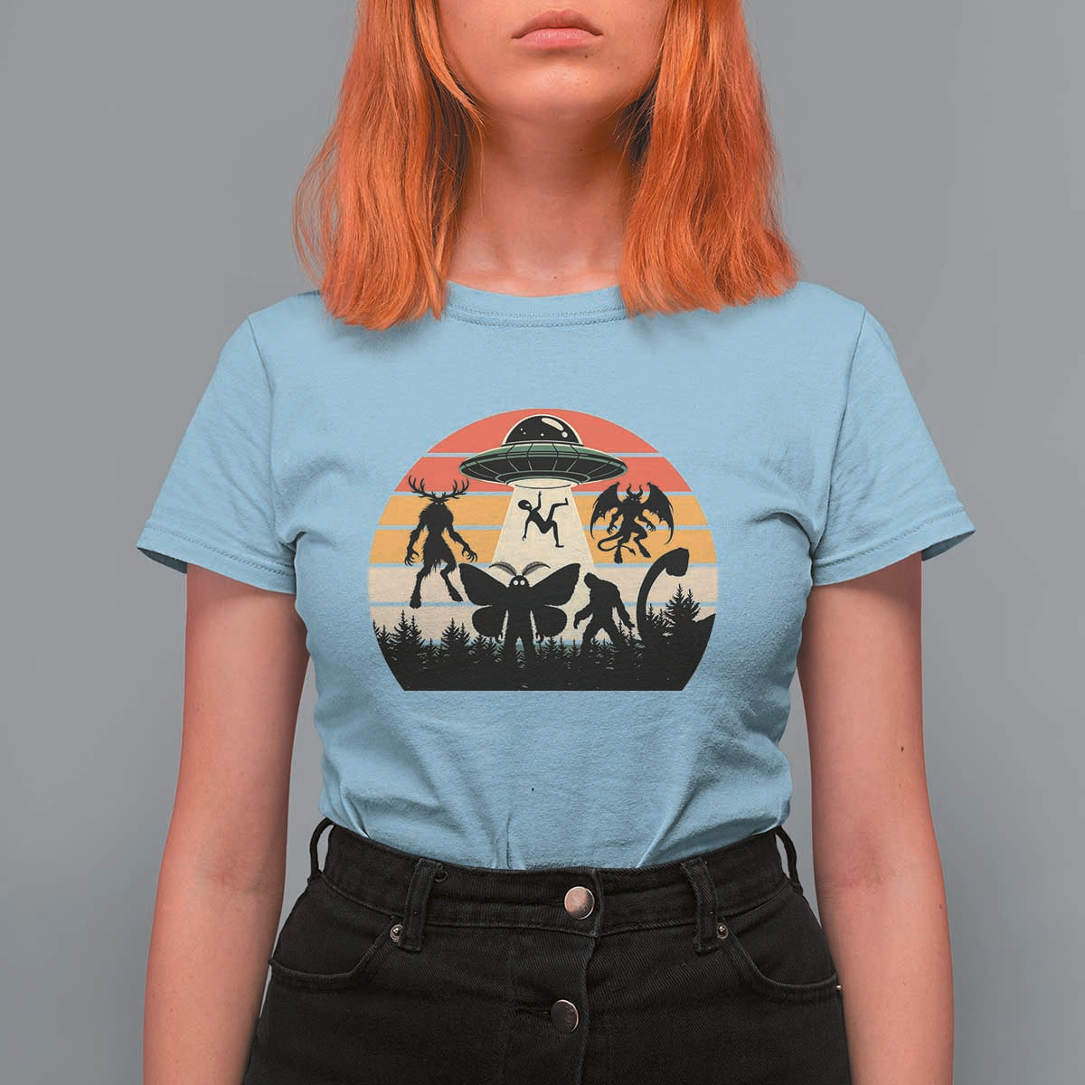 Retro Sunset Cryptid Squad T Shirt For Women Cryptid Lover Gift