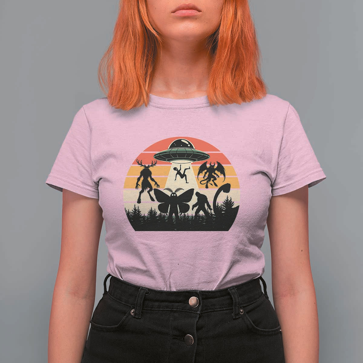 Retro Sunset Cryptid Squad T Shirt For Women Cryptid Lover Gift