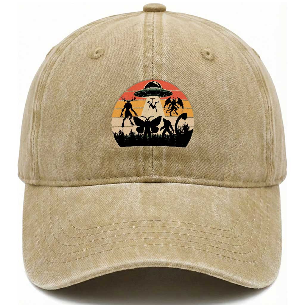 Retro Sunset Cryptid Squad Washed Cotton Baseball Cap Cryptid Lover Gift