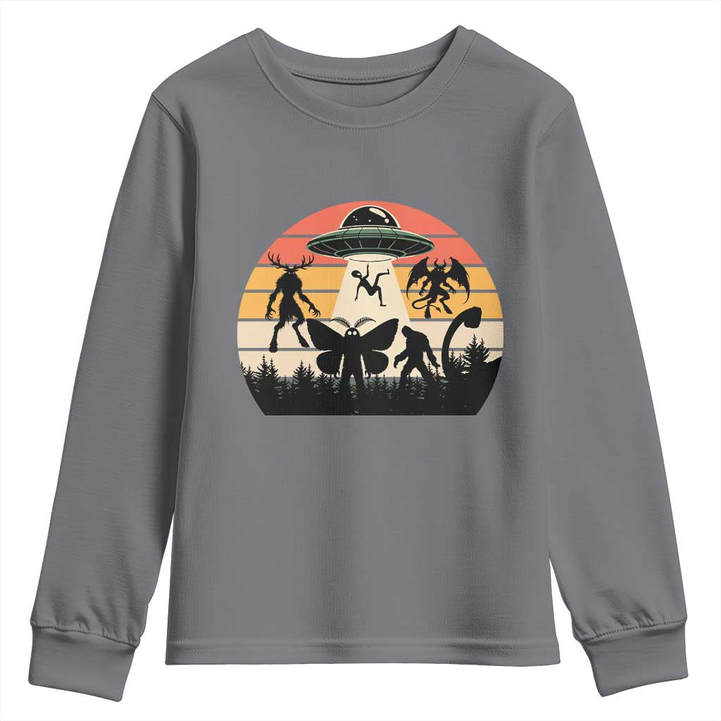 Retro Sunset Cryptid Squad Youth Sweatshirt Cryptid Lover Gift
